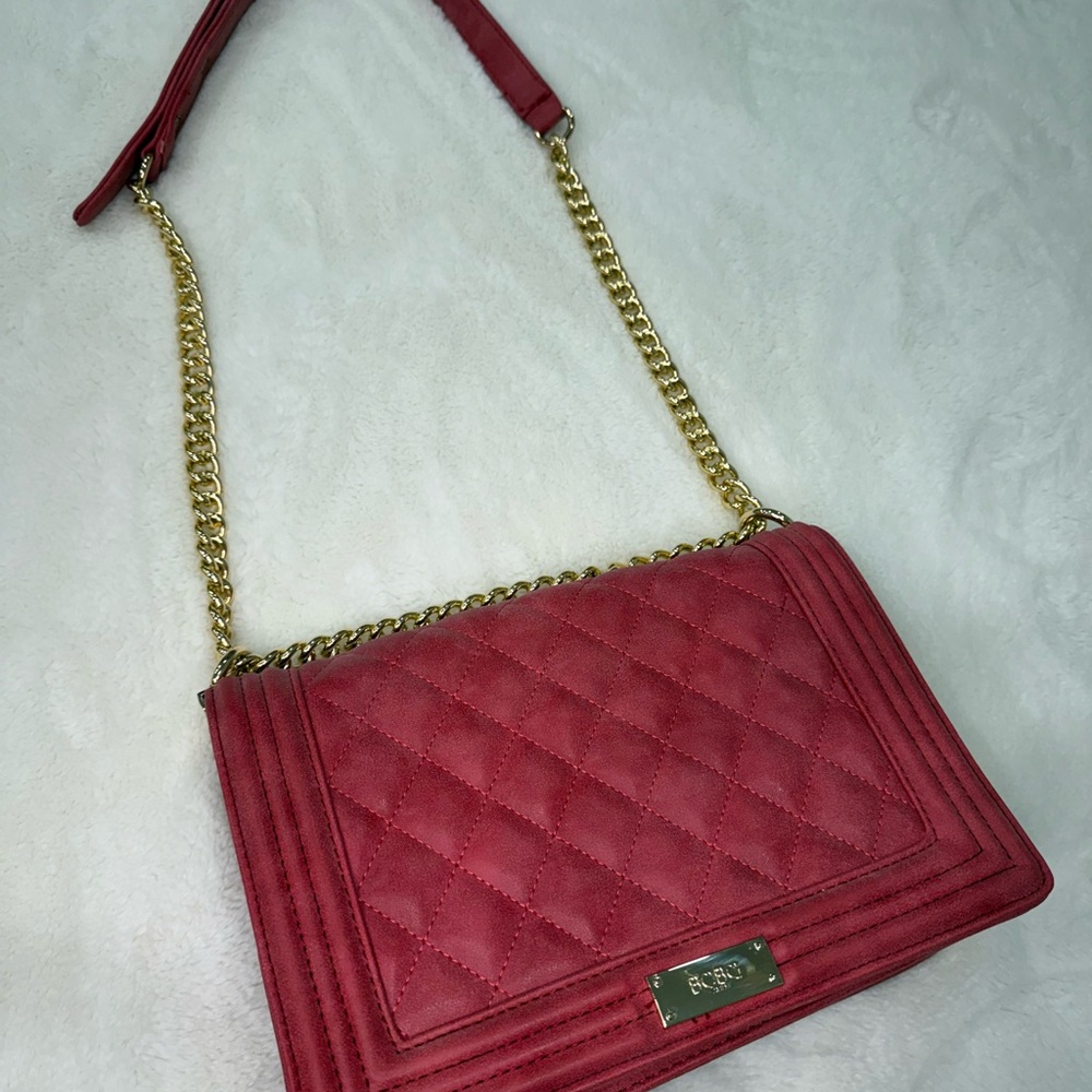 BCBG Red and Gold Quilted Shoulder Bag